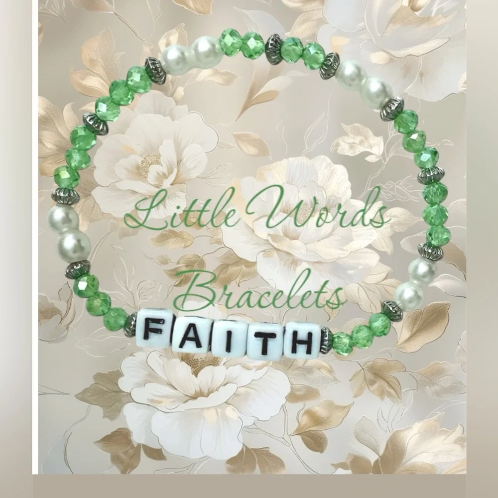 Faith Bracelet- 7β - Words Bracelet stretch FAITH Bracelet, crystals and pearls - Picture 1 of 6